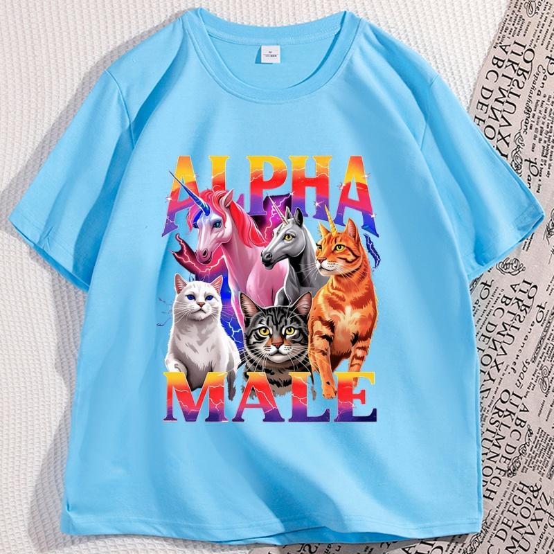 Alpha Meme Humor T-Shirts Mann Baumwolle Kurzarm Hohe Qualität T-Shirt Lässig Katze Einhorn Grafik T-Shirts Locker Tiere Bedruckt