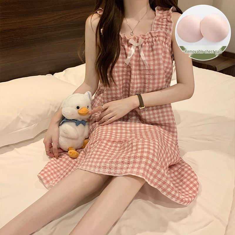 Süßes Mädchenhaftes Prinzessinnen-Nachthemd mit Brustpolstern - Lockerer Umstandssommerpyjama