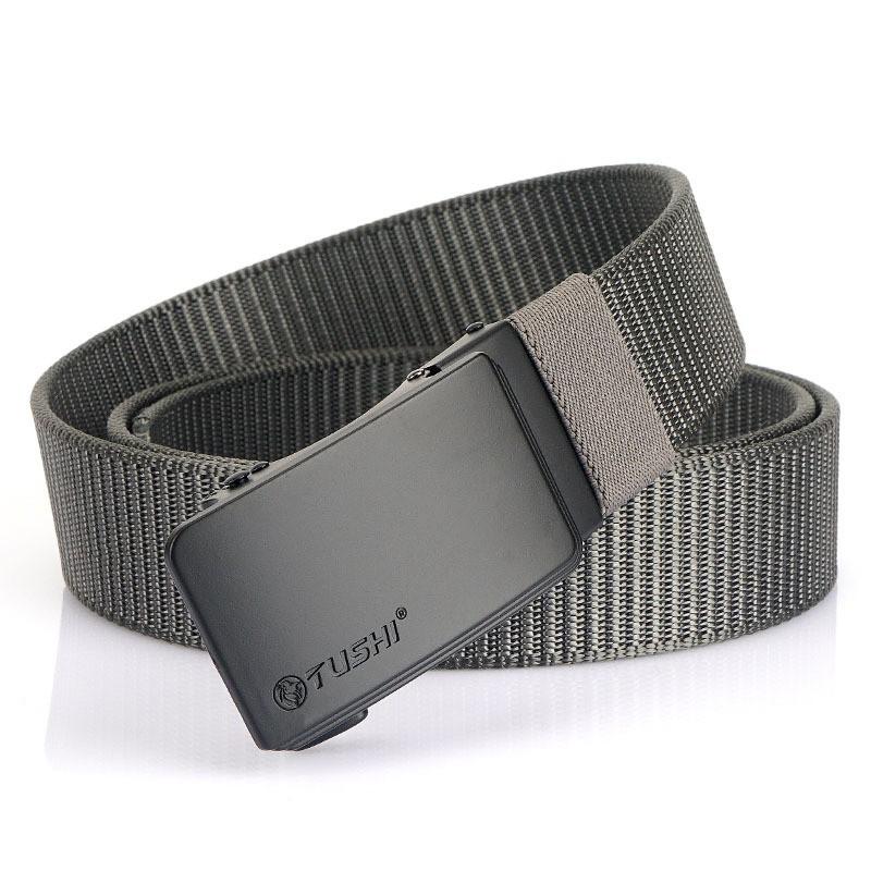 Automatic Buckle Belt Men s Trendy Toothless Work Pants Waist Canvas Nylon 120cm темно-серого