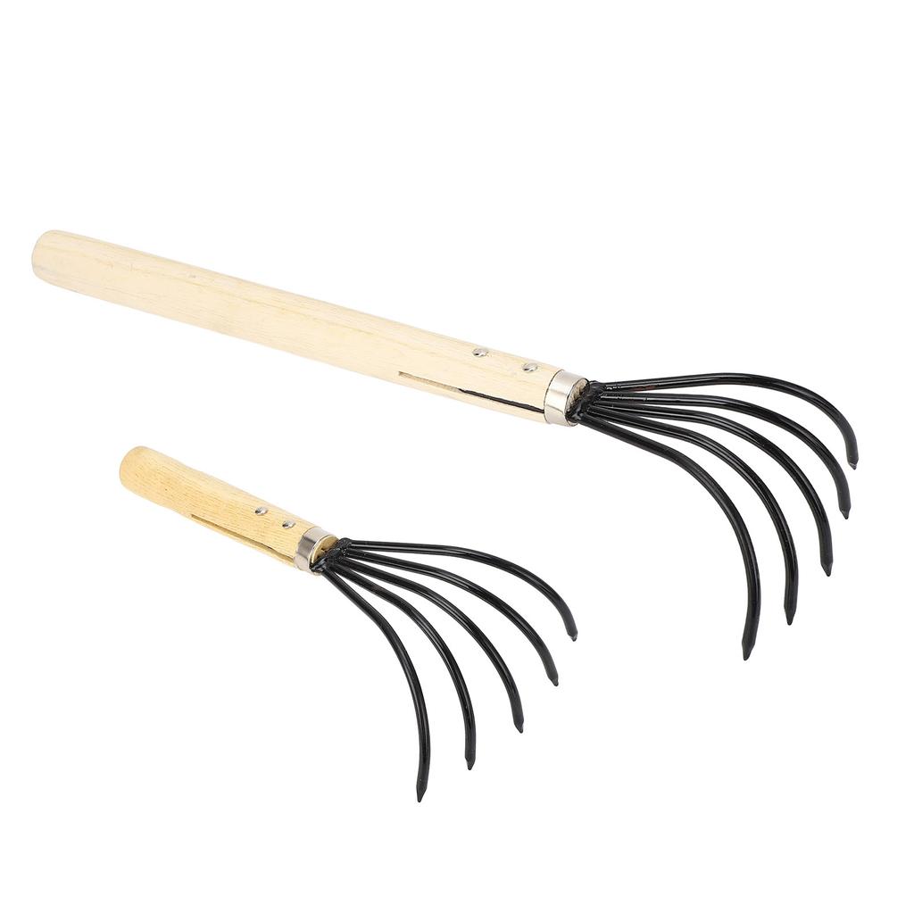 Garden Hand Rake 5 Steel Tines Wooden Handle Ergonomic Design Claw Cultivator for Tilling Loosening 