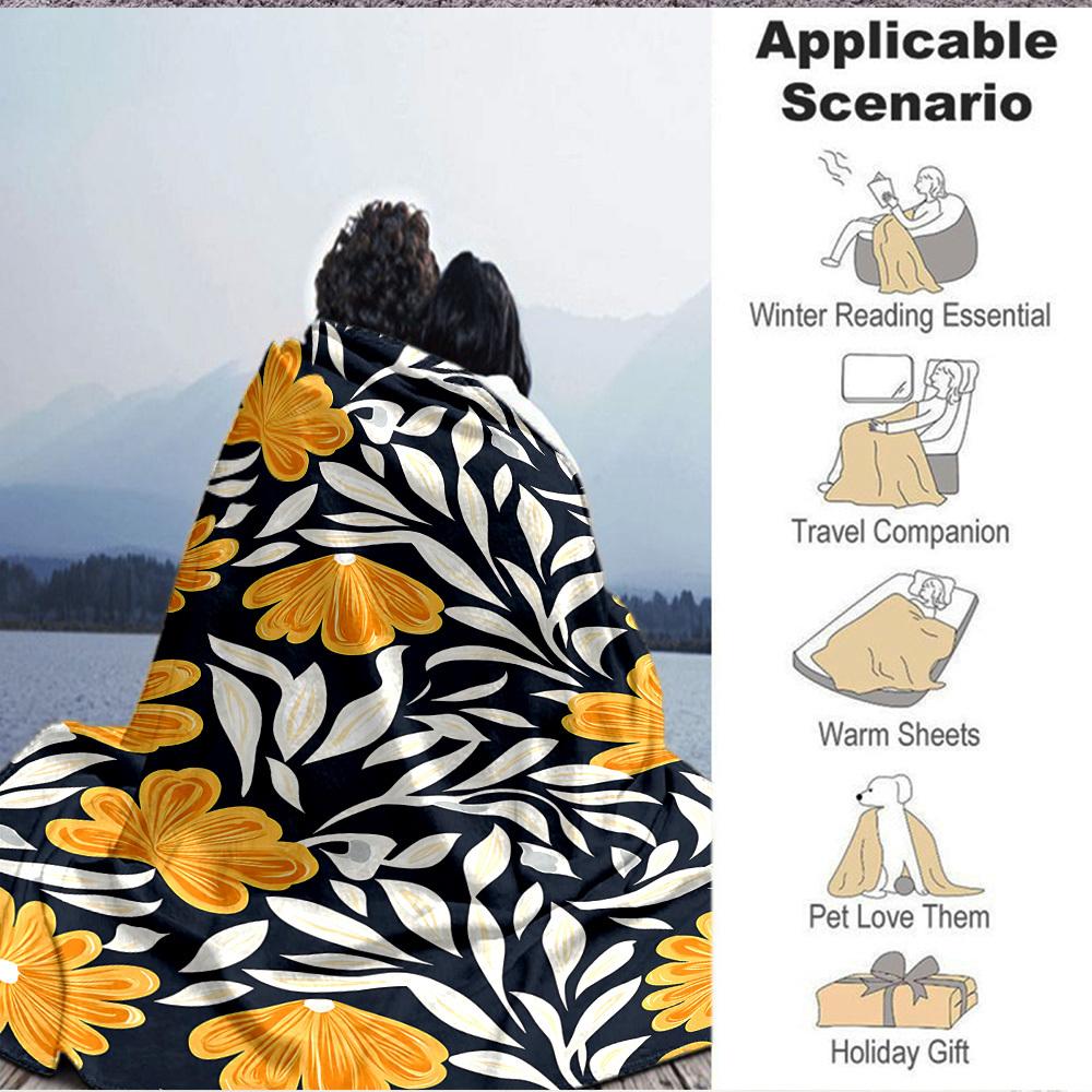 1pc Floral Pattern Lightweight Flannel Blanket, Comfortable and Warm Blanket, for Office and Camping Sofa Bed157