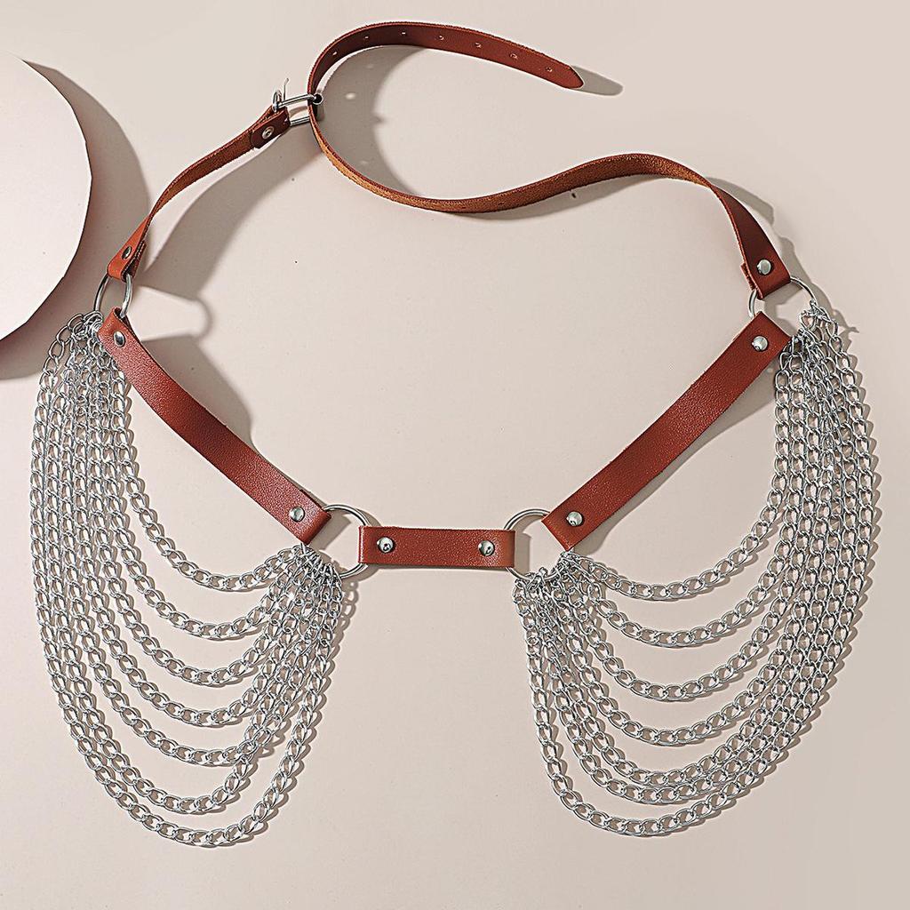 2024 Fashion PU Leather Multi-Layer Tassel Waist and Body Chain Jewelry