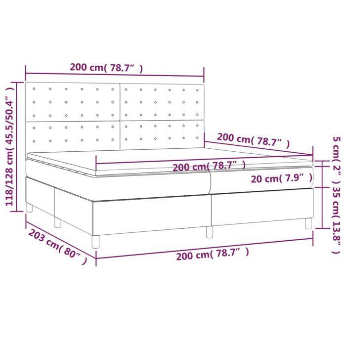 VidaXL Slat Bed Base with Mattress and LED, Upholstered Bed with Headboard, Double Bed, Adult Bedroom Bed, 3135963