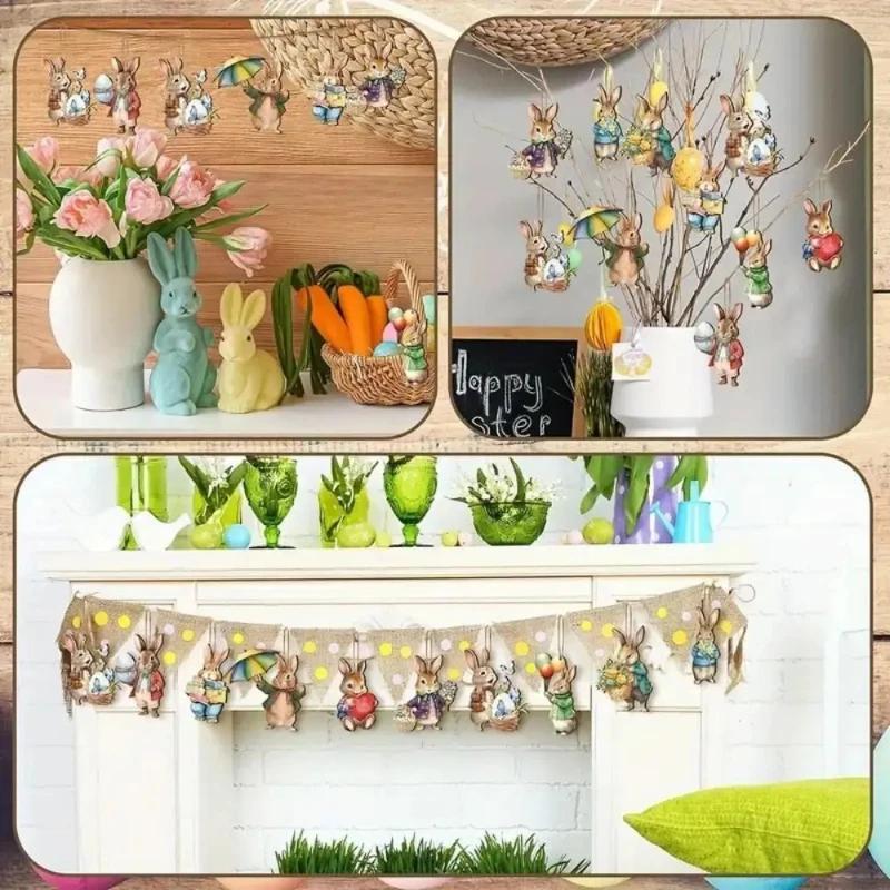Rabbit Hanging Ornament Wooden Handmade Easter Rabbit Pendant Easy To Hang Bunny Props Hanging Pendant