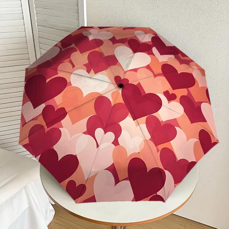 1pz Ombrello Pieghevole Automatico con Stampa a Cuore, Accessorio Casual da Esterno, Regalo per Compleanno Festival yy251126130