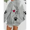 Damen Casual und Eleganter Polyester Hoodie mit Hunde- und Herzförmigen Pfotenabdrücken, Hoodie, Tiermuster