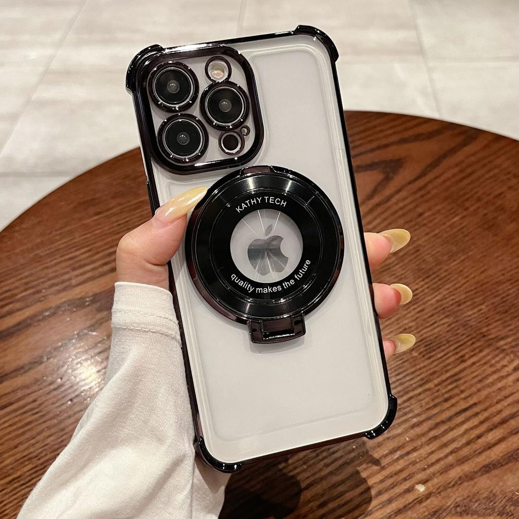 Applicable To IPhone 16 Four corner Anti-fall Magnetic Suction Bracket New Mobile Phone Case Apple 14 Transparent Soft Shell 13 Protective Case