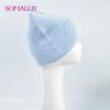 SOMALER Women's Autumn Winter Angora Knit Warm Hat with Brim and Sequin Decoration Cute Cat Design Beanie 54-58cm