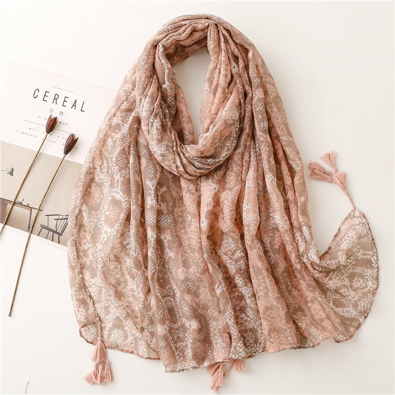 Luxury Fashion Women Viscose Scarf Ink Painting Floral Tassel Hijab Shawls and Wraps Female Foulard Echarpe Muslim Sjaal