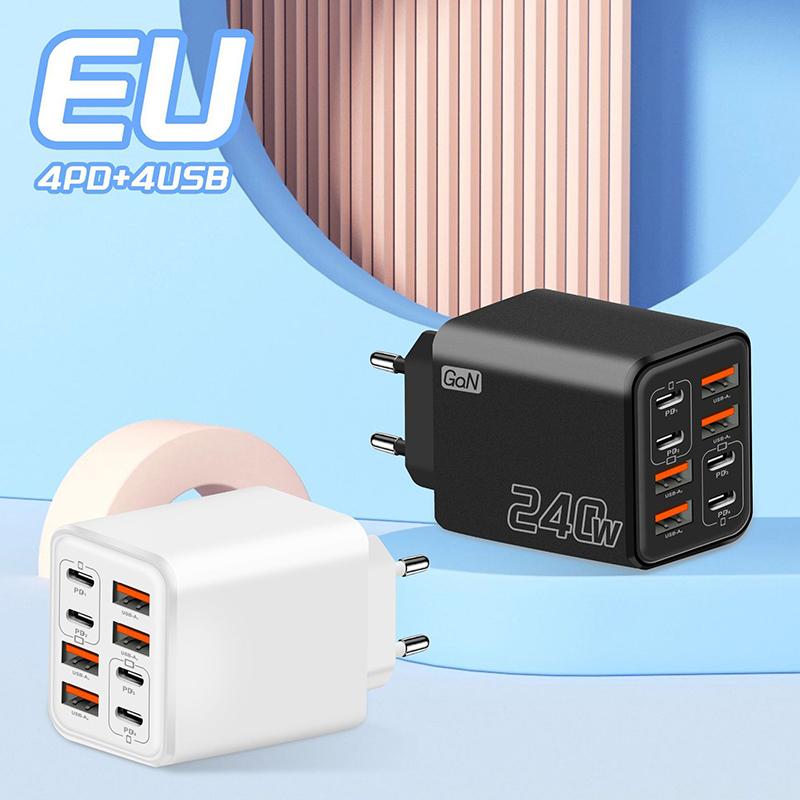 240W Gan Usb C Charger 8 In 1 Fast Charging Phone Charger Power Adapter For Eu/Us/Uk Plug Wall Charger