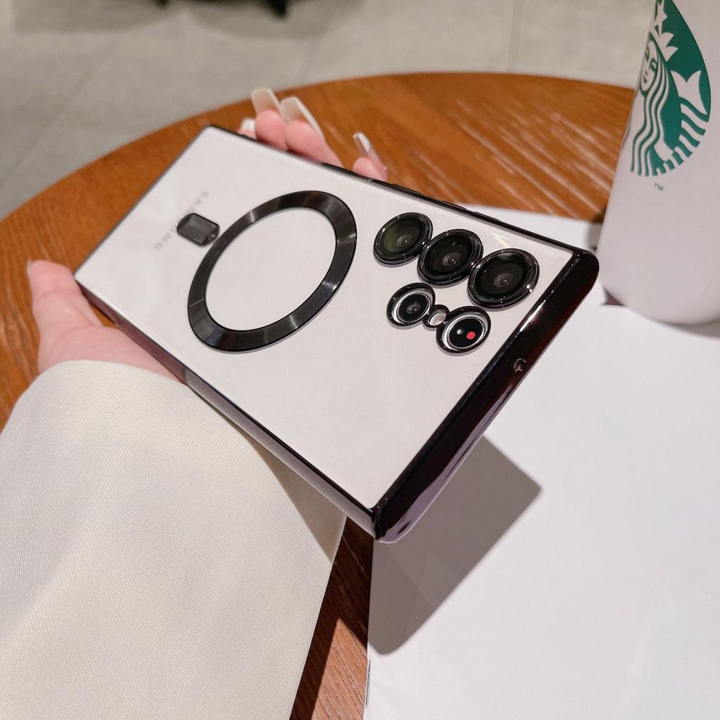 Suitable for Samsung S25 Ultra Mobile Phone Case Transparent Electroplating Magnetic MagSafe Lens Film A56 Full Inclusive Wireless Charging