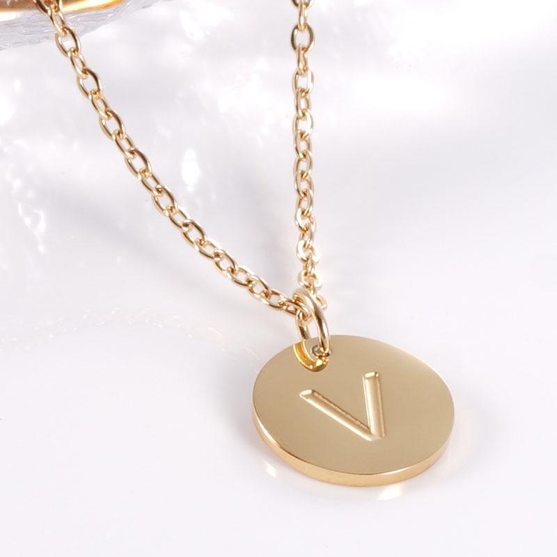 18K Gold Stainless Steel Minimalist Letter Necklace with 26 Round Pendant Options