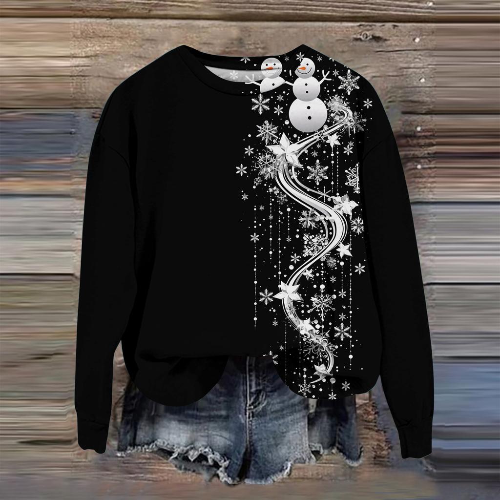 Women's Fashion Printed Long Sleeve Loose Round Neck Sweatshirt Top Fall