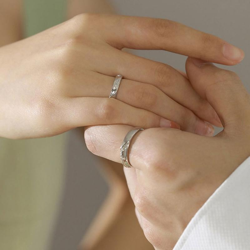 Matching Rings Mountain Sea Promise Band Rings Open Ring Adjustable Lovers Ring Set for Him Her Girlfriend Boyfriend