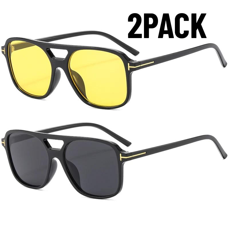 2PACK Latest Lunettes de Soleil Homme Monture Large Classique Lunettes Femme Classiques Style Classique Double Ponts Lunettes Femme Sports d'Extérieur Protection UV400