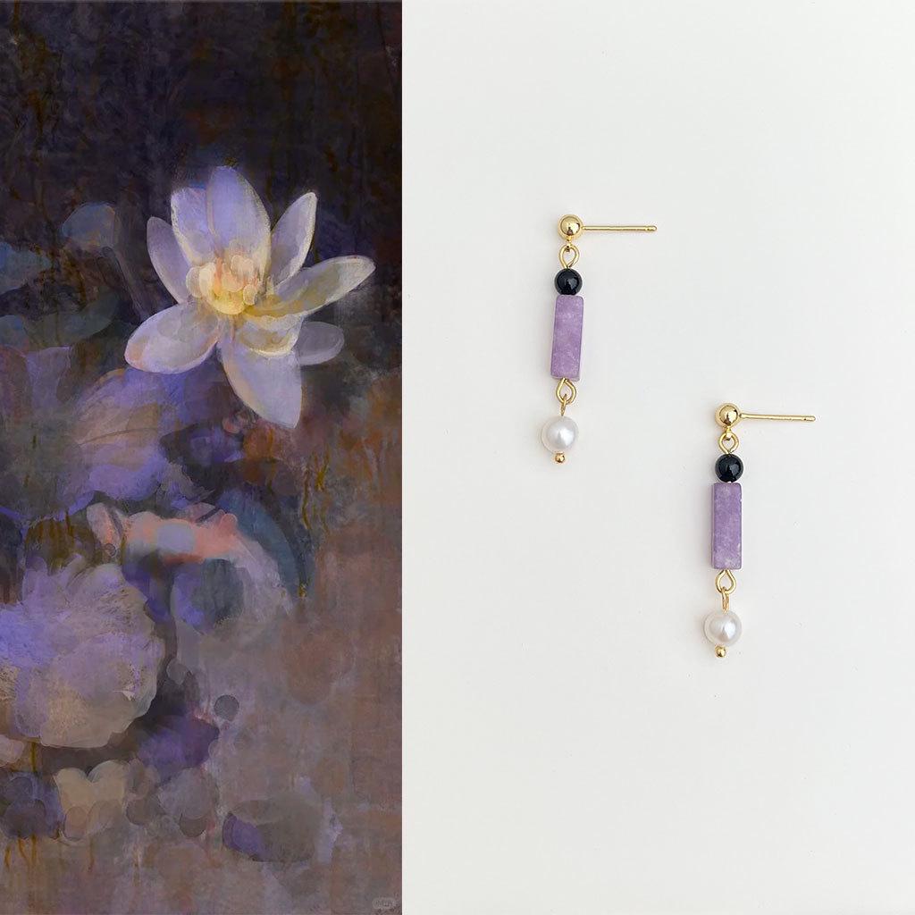 Guochao Handmade Amethyst & Freshwater Pearl Tassel Earrings - Chinese Style