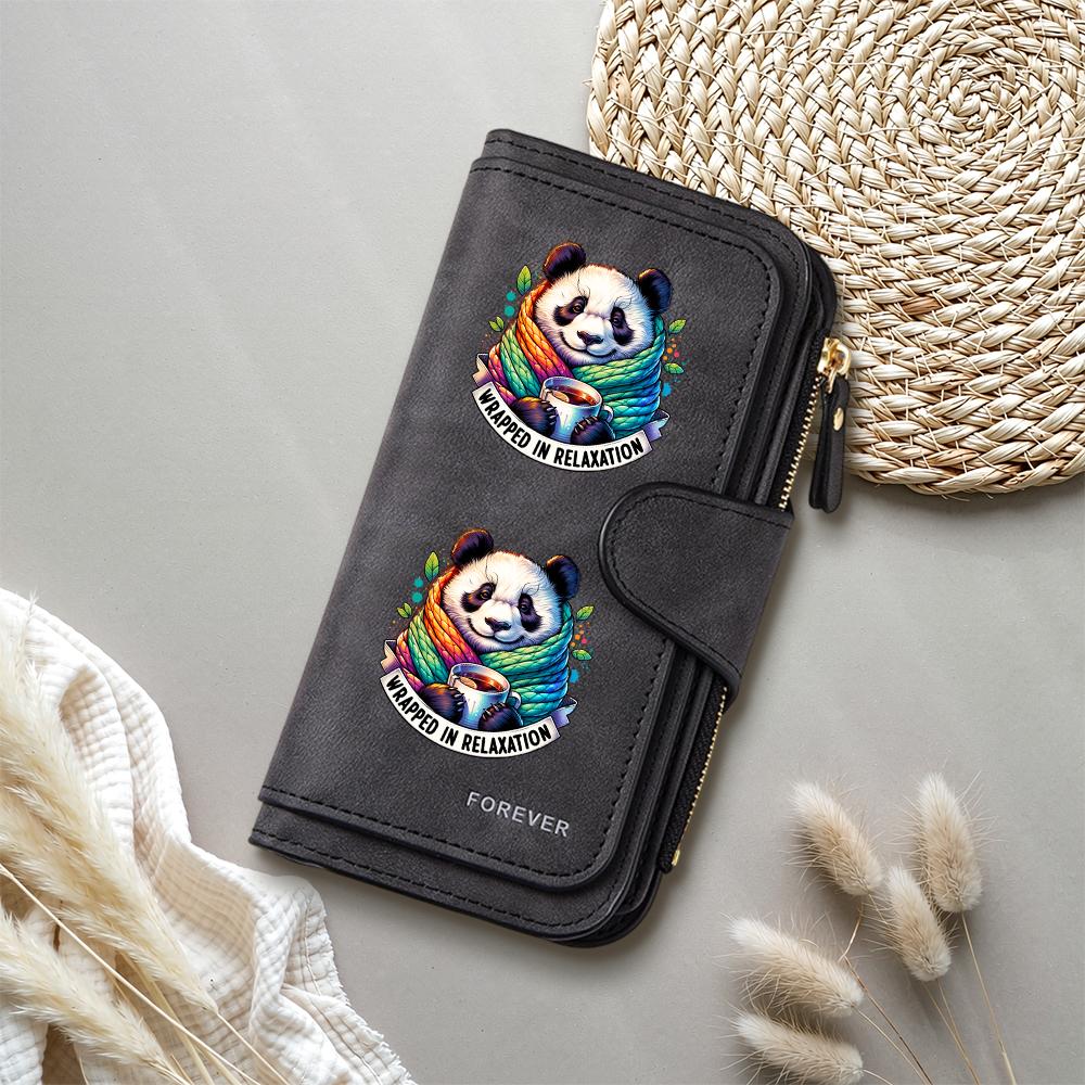 Cute Panda Printed Long Wallet Casual Large Capacity Faux Leather Purse