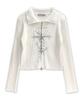 Damiswi Cross Print Ribbed Knit Zip-Up_Ivory