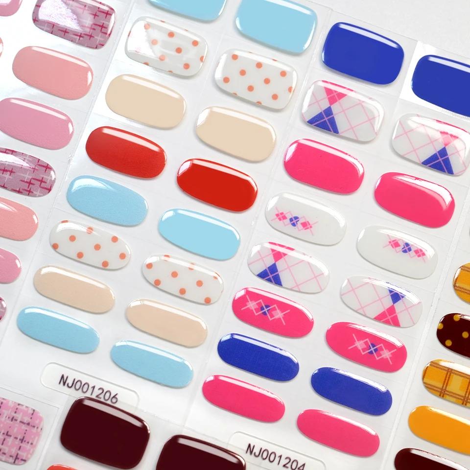 16 Tips Mini Flower Semi-Cured UV Gel French Style Dark Red Self Adhesive Nail Stickers Wraps