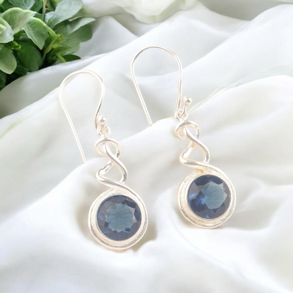 Natural London Blue Topaz Gemstone 925 Sterling Silver Dangle Earrings For Her CE-14-11