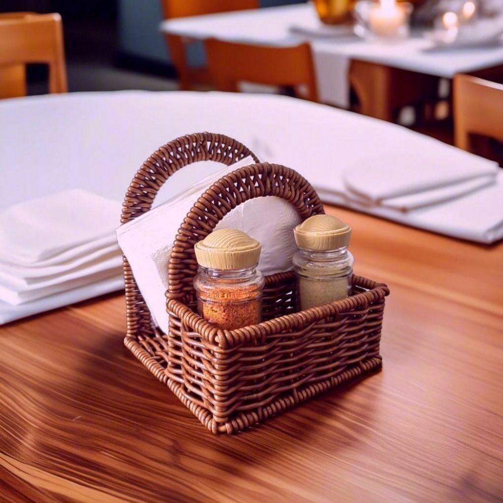 Decorative Imitation Rattan Napkin Holder Plastic Desktop Tissue Holder for Home