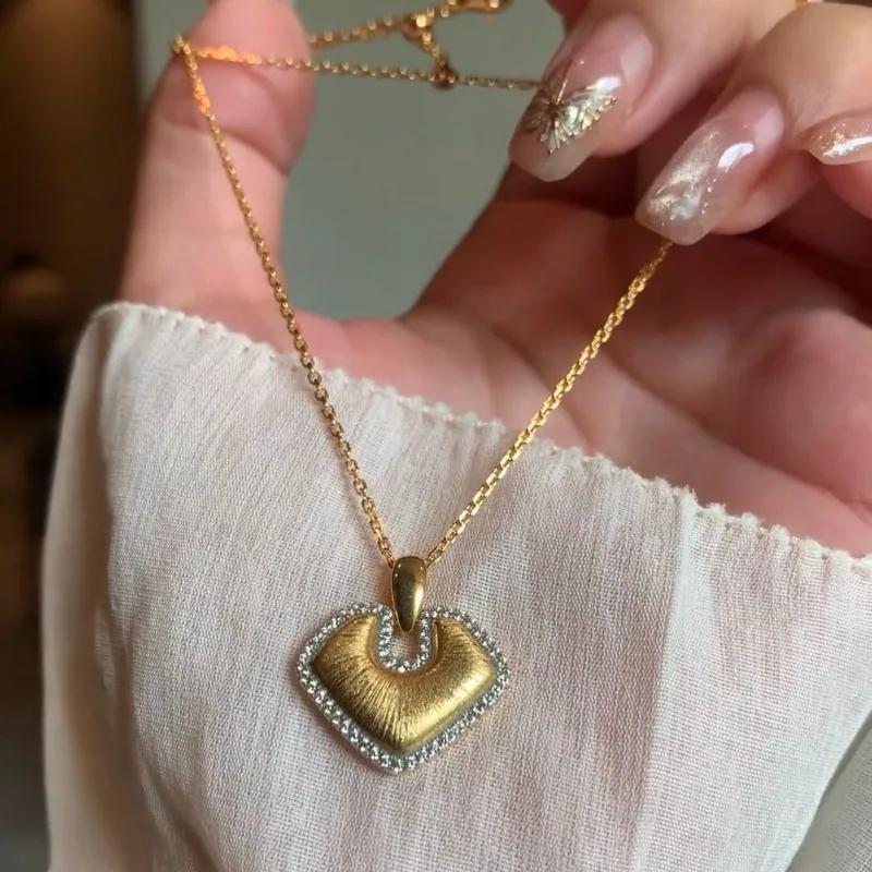 

Креативная геометрия ретро стиль текстура проволочной рисовки ожерелья подвеска кристалл цепочка-воротник классика циркон женщины 45cm