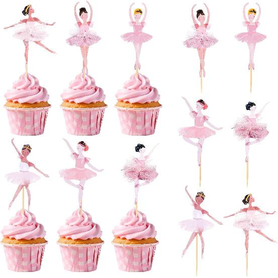 Giantree 36-Piece Ballerina Cupcake Set, Pink Ballerina Cake Dessert Muffin Pink Birthday Party Decoration, Ballet Shoes Lace, Dance Cake Dessert