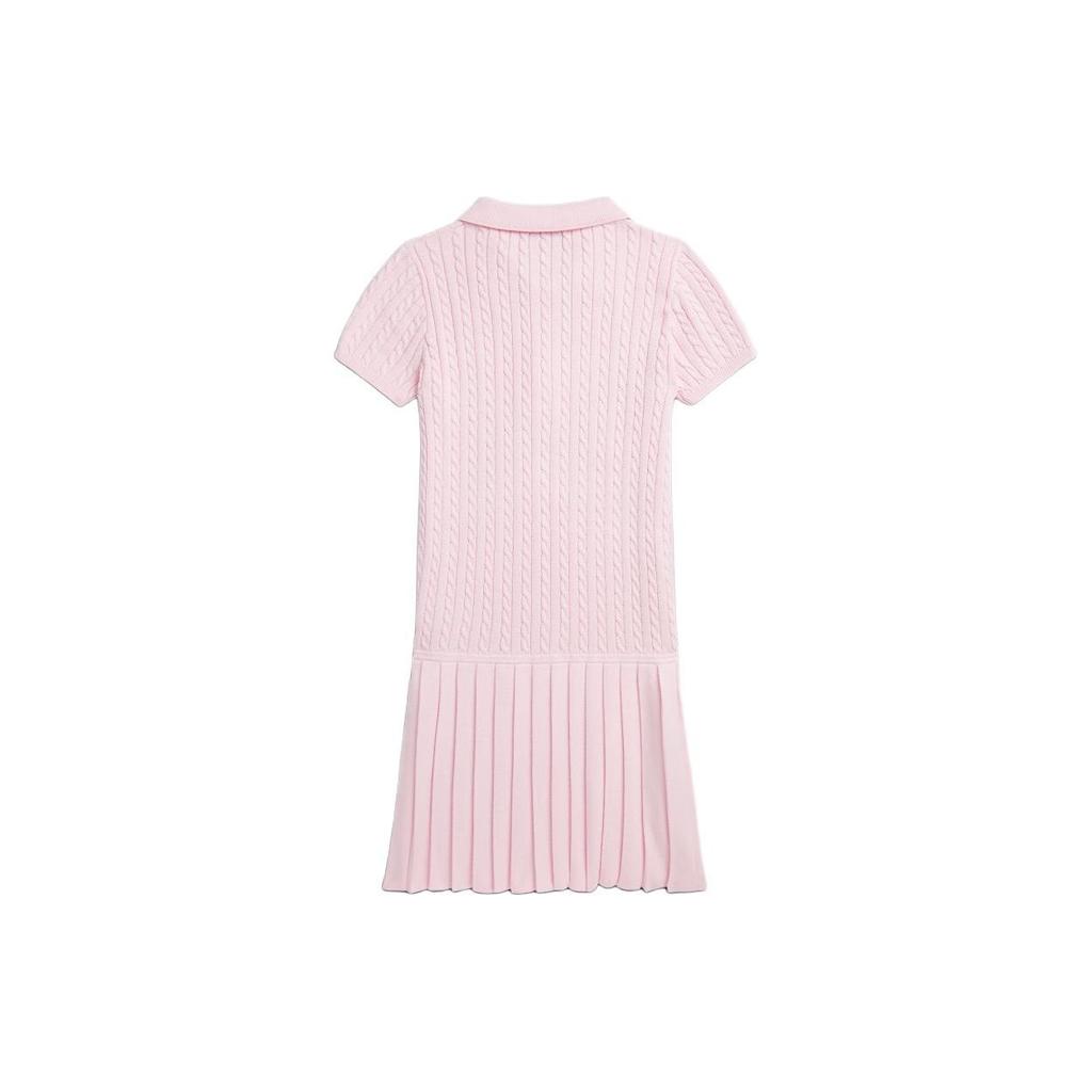 Polo Ralph Lauren Dress Ss24 Logo Embroidered Ribbed Solid Short Sleeve Kids Dress Light-Pink CWPODRSG3D20797-650
