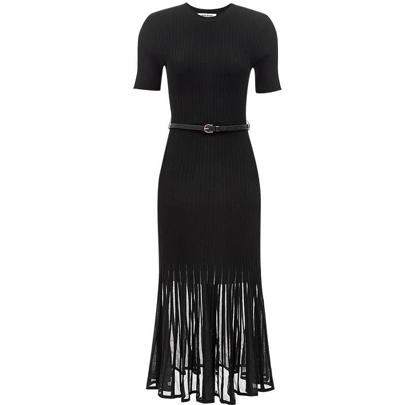 

VEROMODA 2025 Fall Ribbed Belted A-line Long Dress XL