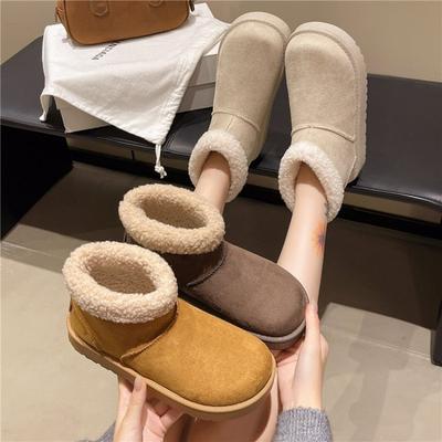 Herbst- und Winter-Neuheit Übergröße Niedriger Schaft Baumwollschuhe Damen Retro Einfarbig Baumwollstiefel Vielseitige Dicksohlige Samt Schneestiefel