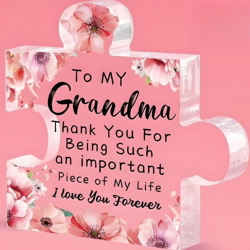2D Flat "To My Grandma" Elegant Acrylic Puzzle Gift for Grandma Plaque, Floral Design, Suitable for Wall Decoration, Porch, Room, Villa, Accents Home,