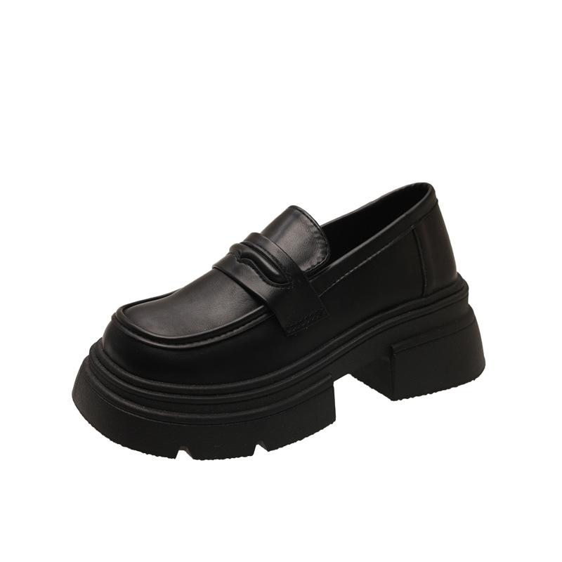 Black Platform British Style Small Leather Shoes Women's 2025 Spring and Autumn New Retro Mary Jane One-pedal Loafers Single Shoes