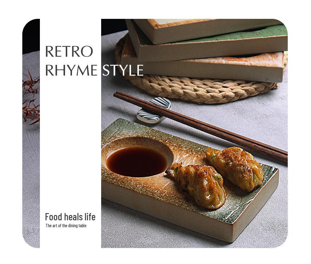 Japanese Minimalist Ceramic Plate for Sushi and Dumplings - Exquisite Underglaze Design