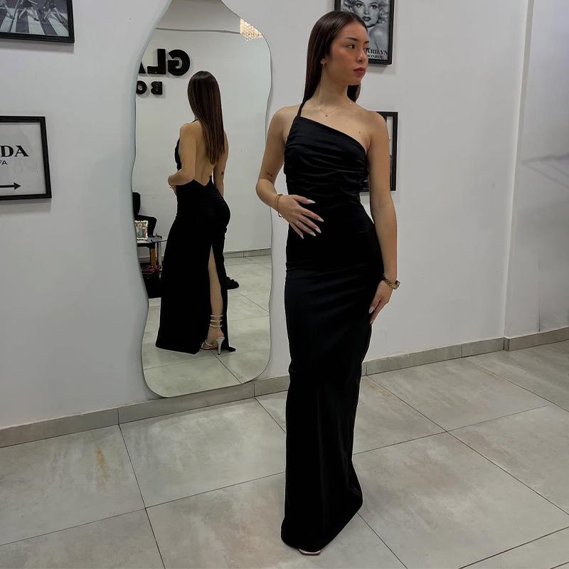 

Women s Sleeveless Asymmetrical Neckline Backless Dress - 2025 Autumn Collection XS