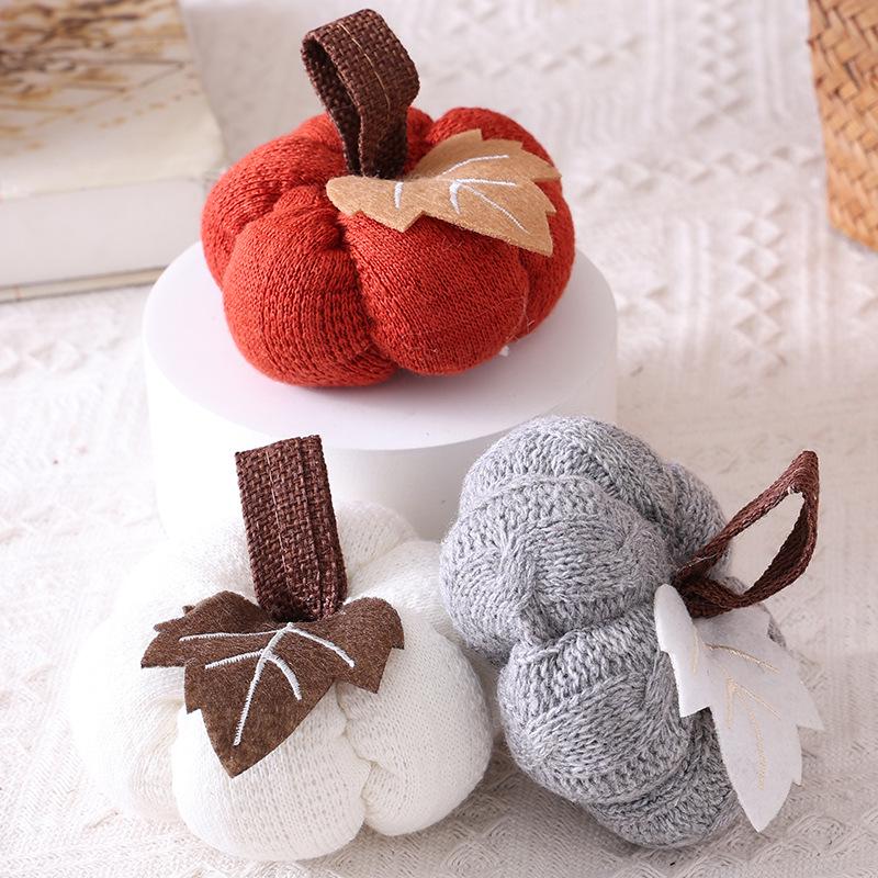 Harvest Festival Decor: Knitted Orange Pumpkin Ornaments for Window Displays & Thanksgiving Scenes