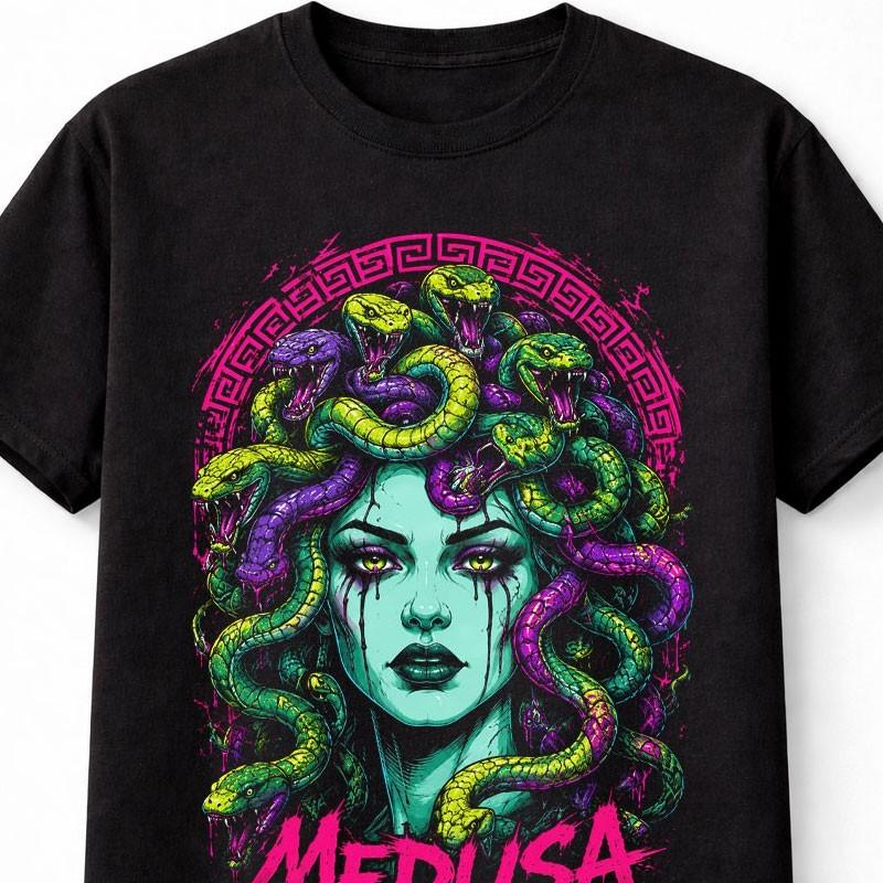Medusa Mitologia Greca Dea Serpente Horror Gotico T-Shirt Unisex
