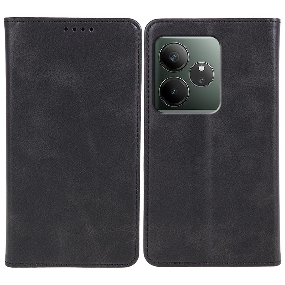 

Чехол для Realme GT 6 5G, Сильный магнитный, из ПУ кожи, Чехол для телефона с текстурой телячьей кожи Black