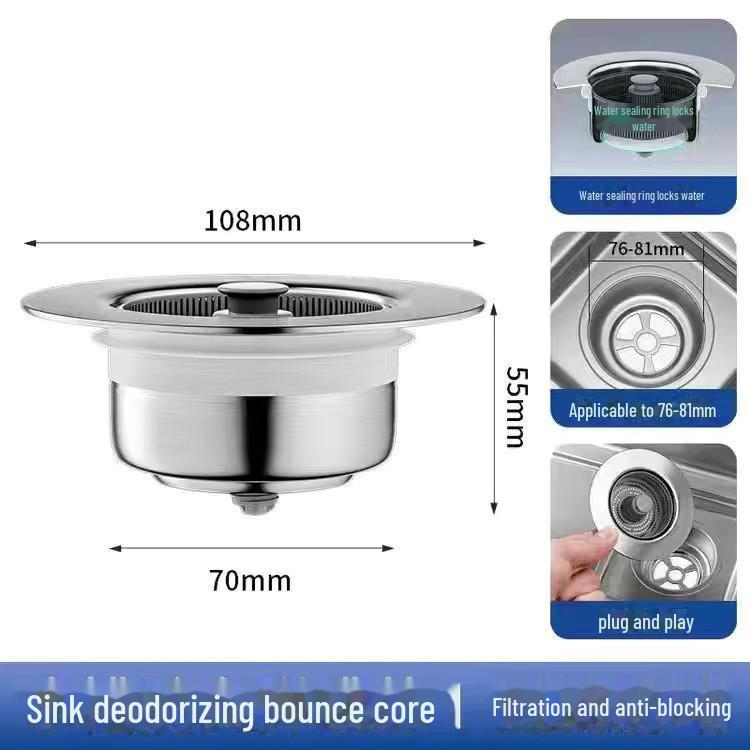 

Фильтр и заглушка для сливного отверстия кухонной мойки из нержавеющей стали Plastic steel sink bounce core, 11CM