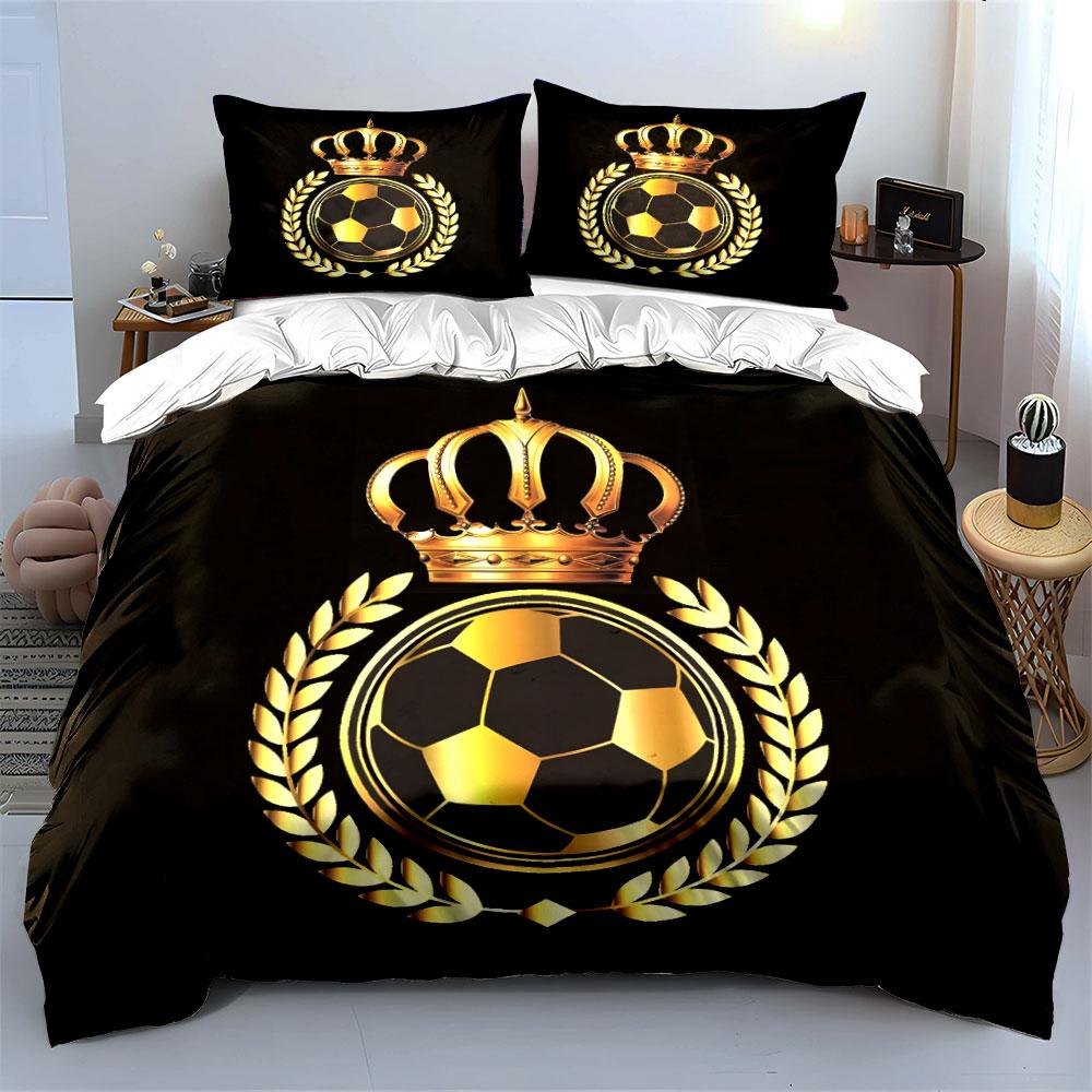 Golden crown, soccer ball. Bedding sets Duvet cover sets Duvet covers Pillowcases(1*Duvet Cover 2*Pillowcases without duvet insert)