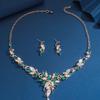 Ladies' Fashion Leaf Water Drop Flower Forest Elegant Crown Necklace Earrings Zircon Set