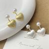 Elegant Two-Way Metal Brushed Heart Pearl Earrings - Versatile High-End Studs