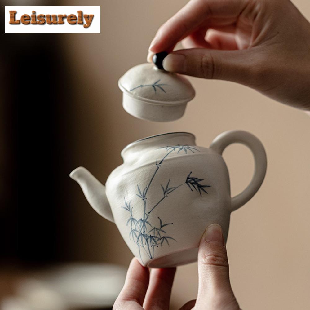 150ml Japoński Czajnik z Białej Porcelany Ręcznie Malowany Czajnik Bambusowy Domowy Czajnik do Parzenia Herbaty z Dziurką Kulkową Przedmioty Herbaciane Ozdoby