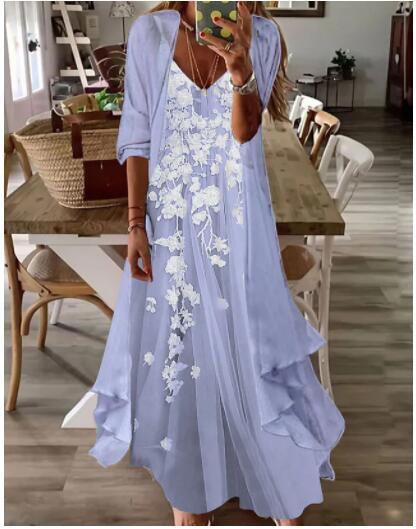 Abito estivo da donna con stampa per le vacanze, con bretelle, stile indiano, gonna svasata, set da due pezzi