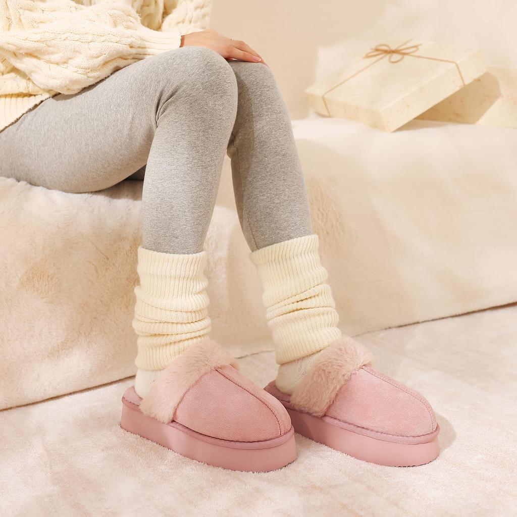 Módní Litfun Dámské chlupaté pantofle na platformě, nadýchané pantofle z paměťové pěny, zimní domácí obuv, vnitřní pohodlné dámské chlupaté pantofle, teplé plyšové bavlněné pantofle