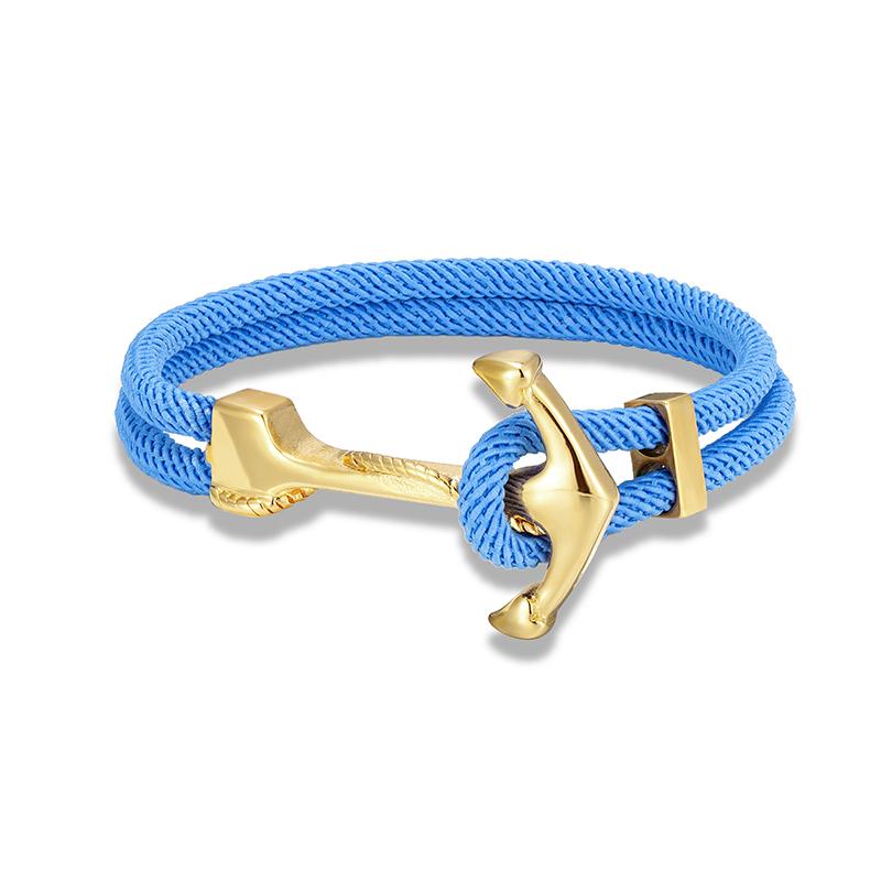 Gold Plated Anchor Bracelet Men Charm Nautical Survival Rope Chain Paracord Bracelet Male Wrap Metal Sport Hooks