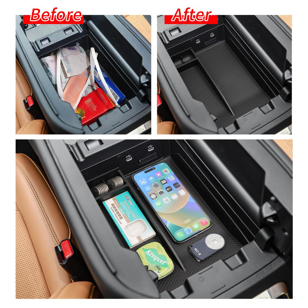 for Mazda CX-90/CX-70 2024 2025 CX90 CX70 Armrest Storage Box Car Tray Organizers Accessories TPE Tidying Black