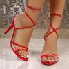 Fashion Sexy Pumps Sandals Female Party Thin Super High Heels Shoes for Women Solid Leather Lace Up Summer Shoes Plus Size