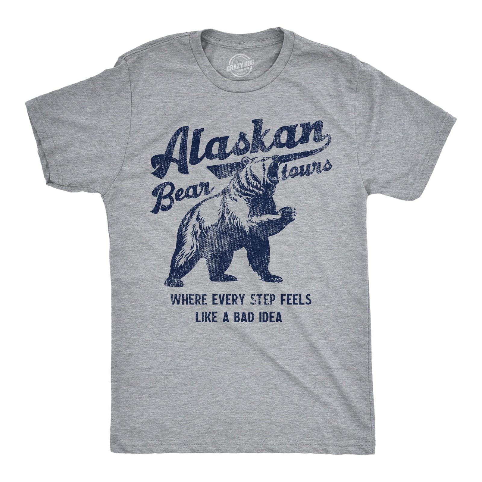 Mens Funny T Shirts Alaskan Bear Tours Sarcastic Graphic Novelty Tee for Men S