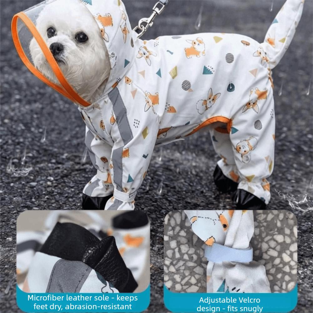 Windproof Dog Hooded Raincoat Cartoon Dinosaur Pattern Removable Tail Cover Pet Waterproof Cloak with D-ring Dog Rain Cloak