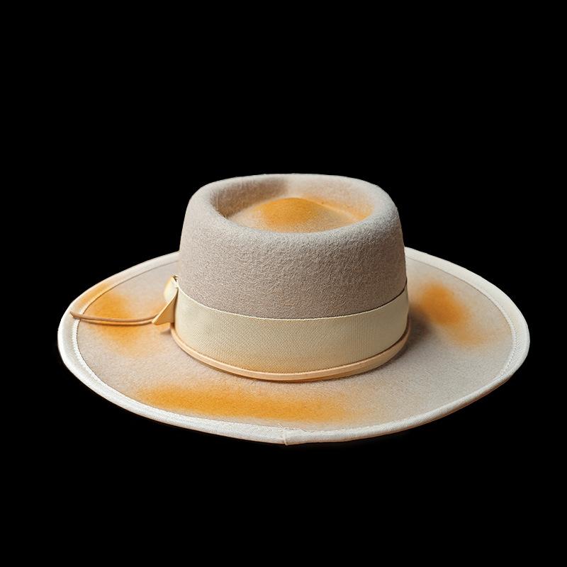 Cross-Border Fashion Pure Wool Felt Hat Old Retro Style Men'S And Women'S Wool Top Hat Bow Webbing Decorative Felt Hat